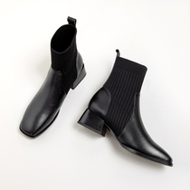 2021 new leather womens boots autumn and winter thin Martin 4 5cm short tube fashion boots Chelsea wild side