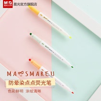 Morning light stationery MASMARCU series highlighter thick and thin round double-headed plug-in type 3-color water pen Students with markers to draw focus graffiti hand account special anti-smudge dot marker
