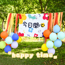 Little red book picnic spring outing decoration balloon outdoor color background wall childrens baby birthday party scene layout