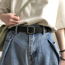 Recessed styling pu square buckle belt male and female universal wide belt chic student Korean fashion ins pants with 100 hitch