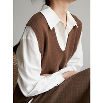 SS STUDIO 100 wool caramel stacked on top knitted vest female design sense minority spring and autumn