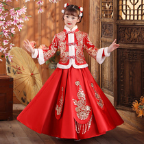 New Years dress girls high-end Hanfu costume Super fairy Winter Super fairy Tang suit dress dress New year dress thickened New Year dress