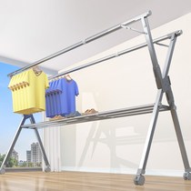  Clothes hanger folding frame Floor folding indoor household balcony outdoor bedroom cool telescopic rod drying quilt artifact