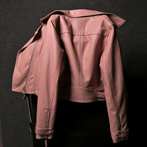 Korean leather womens short small jacket 2021 new pink spring and autumn womens motorcycle slim leather leather jacket tide