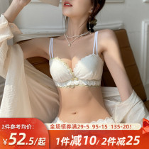Thickened small chest flat chest special non-empty cup aa half cup gathered underwear womens summer rimless lace bra set