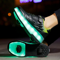 Net Red adult children student mens and womens runaway shoes rechargeable flash double-wheel roller shoes four-wheel mecha shoes