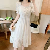 Design sense nursing dress womens summer 2021 new summer temperament retro bubble sleeve feeding dress