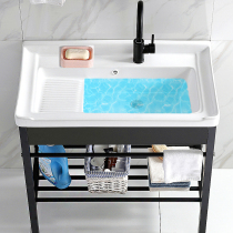 Ceramic laundry basin Stainless steel bracket washbasin Laundry pool with washboard balcony Ultra-deep laundry sink pool washbasin