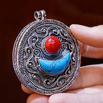 Tibetan 925 sterling silver Gawu box Sun Moon Gawu box pendant Tibetan pendant Ethnic style pendant