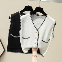 2021 knitted vest female Spring Summer small fragrant wind sweater cardigan outside sleeveless wearing gentle wind shawl