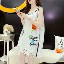 2022 Spring Summer pregnant womens spring clothing blouses with sleeveless sleeveless t-shirt summer clothes in the middle of a long section of thin-and-damp-net red vests