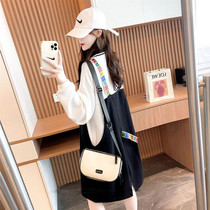 Pregnant womens autumn jacket fashion foreign style fake two sweater womens loose medium length 2021 coat new long sleeve