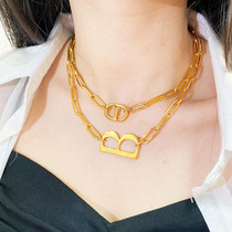 5G pure gold 999 letters casual clavicle chain hydrogen-free womens fashion all-match set chain ins wind pure gold necklace