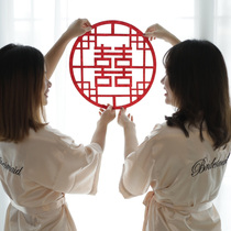 Red wedding wedding supplies large happy word door stickers Chinese style wedding room decoration headboard background wall layout