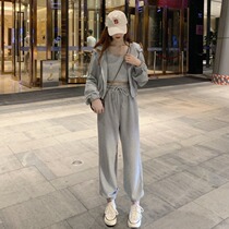 Sports Casual Suit Women Loose Wins Spring Autumn 2022 Short ZIP SWEATER COAT SWEATPANTS JACKET SWEATPANTS THREE SETS