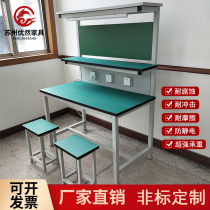 Industrial table in stainless steel heavy-duty assembly line workshop with lamp antistatic working table pliers