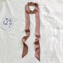 Pure color slim narrow strip small silk scarves retro multifunction 100 smaller collar towels with zalfa headscarf bag silk with women