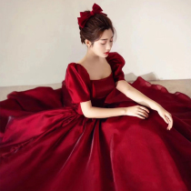 Toast to the woman 2022 new bridal style Temperament High-end Satin Long style Wedding Back Door Banquet Evening Gown summer