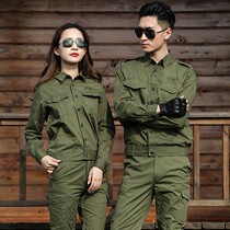 Work clothes Summer short-sleeved work clothes Long-sleeved mens and womens coats Army green labor insurance thin section anti-scalding welding wear-resistant cotton