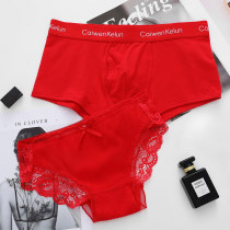Red underwear couple wedding pure cotton suit sexy lace destiny year male and female couple underwear festive