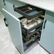 Cabinet seasoning pull basket black aluminum alloy seasoning basket oil bottle holder drawer type damping tool pumping knife box