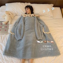 Thick plush robe womens autumn and winter sweet and lovely plush medium long pajamas students wear loose home clothes