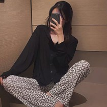 Net red pajamas female ins spring and autumn cardigan long-sleeved simple womens suit can be worn outside the Korean version of student home clothes