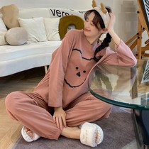 Pajamas womens spring and autumn long sleeves can be worn outside summer home clothes Womens Korean version of the student casual cute cartoon two-piece set