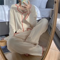 Pure cotton long-sleeved pajamas girl student spring and autumn 2021 new little fairy Korean version loose sweet thin section suit