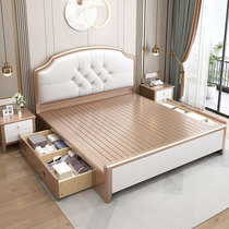  American light luxury bed Double bed Solid wood bed European bed ins net celebrity big bed Master bedroom wedding bed Modern minimalist furniture