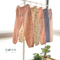 Spring Summer Full Cotton Ultra Soft Double Cotton Cotton Cloth Womens Style Slim Tie Rope Close-up Sleeping Pants Mosquito-Proof Long Pants Casual Home Pants
