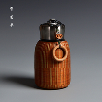 Handmade bamboo thermos cup non-heritage bamboo silk buckle retro style Chinese stainless steel inner container portable teacup Master Cup
