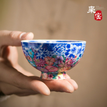 Jingdezhen ceramic master cup Single cup hand-painted enamel color blue and white tea set Wanhua tea cup Hand-painted Kung Fu Tea cup