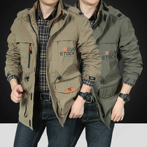 Spring and autumn jacket mens mid-length stormtrooper thin workwear outdoor windbreaker casual multi-pocket jacket size