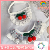 Spring Summer Thinned handmade Cherry Pet Walled Hood Cat Saliva scarlet with lace and neck neckline Cute Decorations