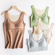 Autumn-winter bifacial suede bra one-piece warm vest lady new fever No marks with chest cushion Warm Underwear Woman
