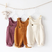 Autumn and winter trousers one-piece pants buckle corduroy new childrens straps childrens pants shoulder straps female boys trousers