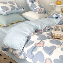 Nordic ins bed pure cotton four sets 100 full cotton small fresh bed product quilt cover sheet covered with three sets of bed linen