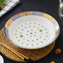2021 New Net red bone china tableware dumpling plate drain double layer plate household creative ceramic dish dish dumpling plate