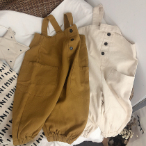 Cool and cute ~ South Korea 2021 autumn new men and women children with pants baby twill cotton suspenders tide