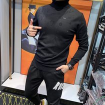 Turtleneck sweater men thick 2021 autumn and winter explosive personality trend Korean letter hot diamond slim knit sweater