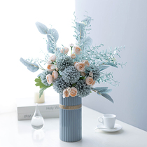 Nordic elegant light shallow lake blue series simulation apple leaf fake flower plastic living room decoration ornament bouquet literary bottle
