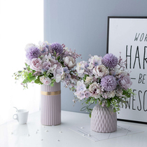 Nordic elegant purple simulation silk flower art living room decoration desktop decoration bouquet flower art table pink ceramic vase