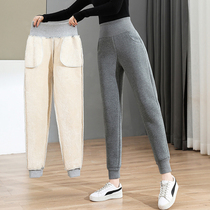Grey sports pants women's large size 2021 autumn and winter new plus velvet padded lamb velvet small casual toe pants