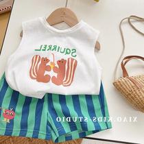 Boys summer vest suit 2022 new Yang baby summer short sleeved ocean childrens two tide