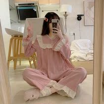 Long sleeve Princess fresh and cute solid color pajamas lace stitching home clothes set sweet beauty autumn student pajamas