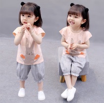 2022 new female baby summer dress suit 1-2-3 years old female child 4 short sleeve foreign air summer baby two sets