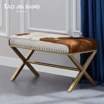 Cow leather dressing stool Nordic door change shoe stool Light luxury bedroom bed tail stool dresser Household makeup stool footstool