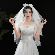 2021 New bow yarn Super fairy pearl headdress luxury multi-layer tortured edge puffy gauze bride license props