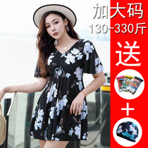 300 Jin plus size swimsuit female fat mm skirt type conjoined conservative flat corner belly thin oversized swimsuit 200 Jin